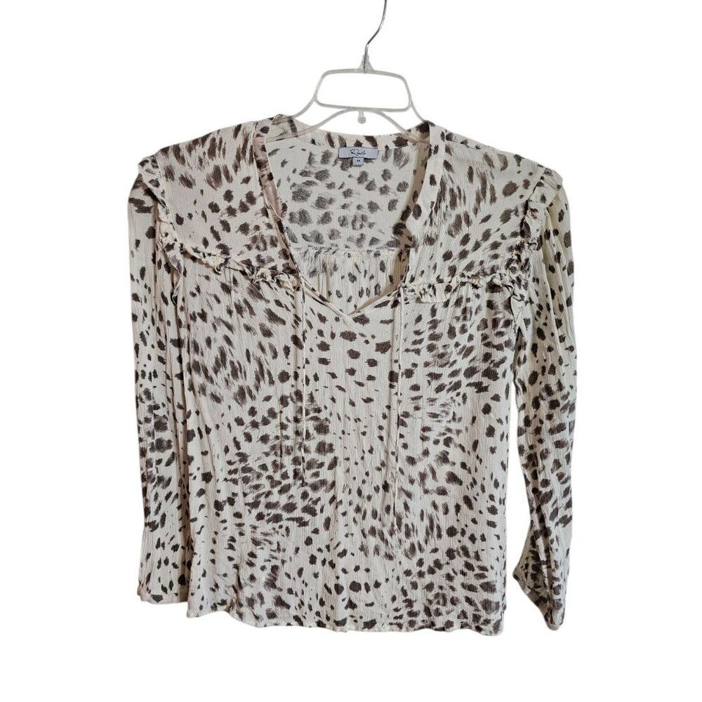 Rails Womens M Blouse Ivory Animal Print Crinkle Top Boho Minimalist Y2K - Picture 2 of 6